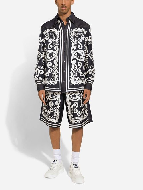 Pantaloni denim Marina print