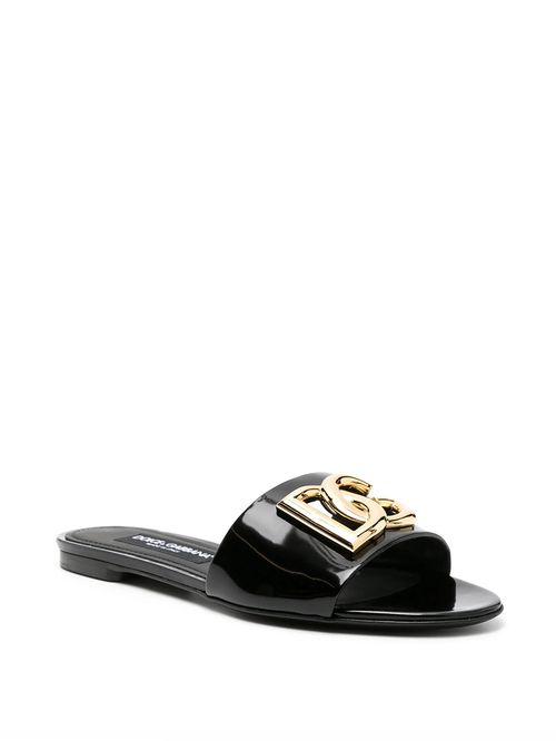 Papuci piele logo DG auriu