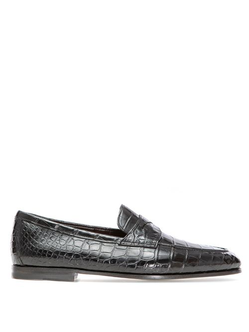 Pantofi slip-on piele crocodil neagră