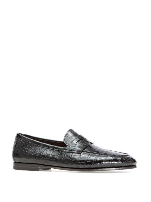 Pantofi slip-on piele crocodil neagră