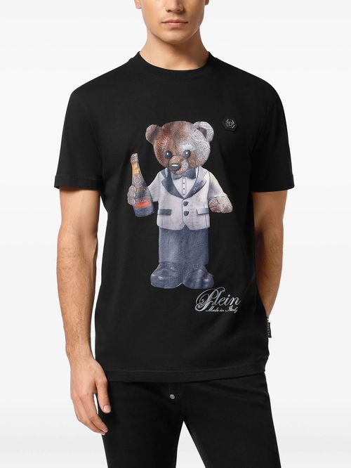 Tricou negru imprimeu Teddy