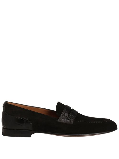 Pantofi loafers cu aplicații piele exotică