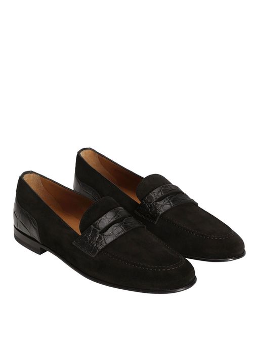 Pantofi loafers cu aplicații piele exotică