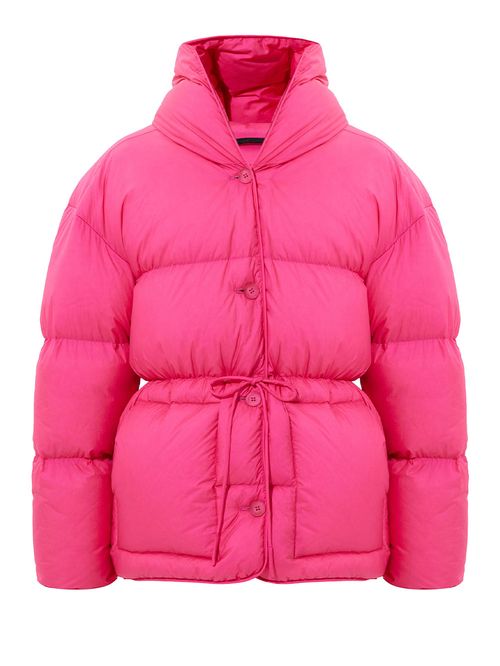 Geacă matlasată roz cu șnur in talie