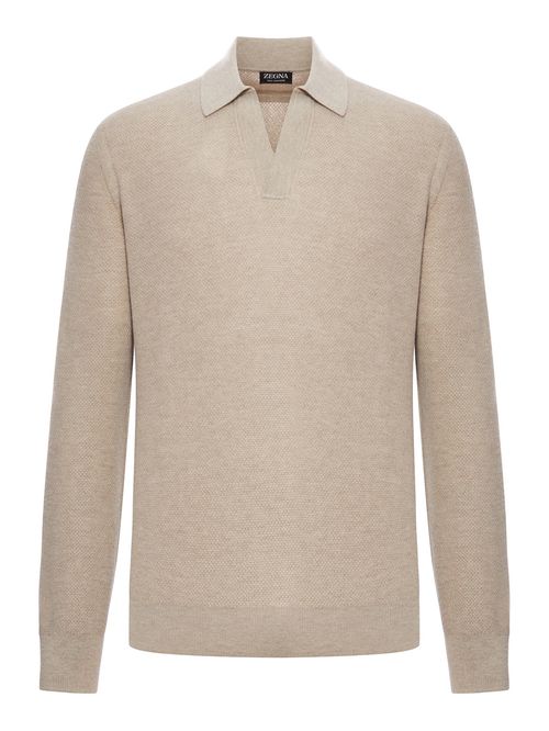 Pulover polo bej din cașmir