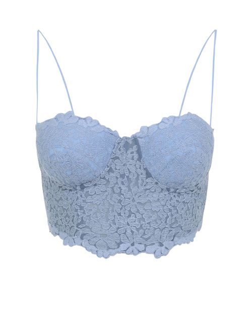 Top bleu cu broderie florală