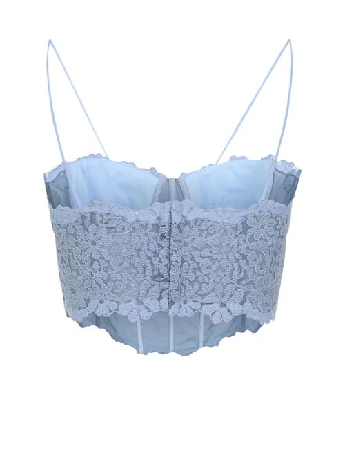 Top bleu cu broderie florală