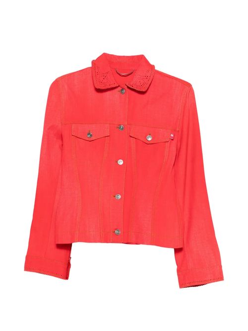Jachetă coral cu detalii perforate