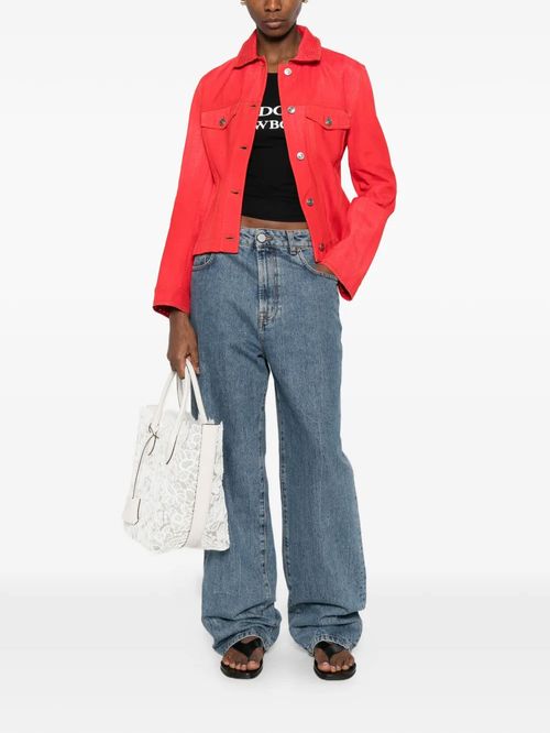 Jachetă coral cu detalii perforate