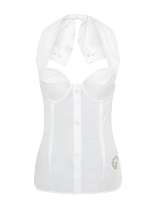 Top alb cambrat tip cămașă