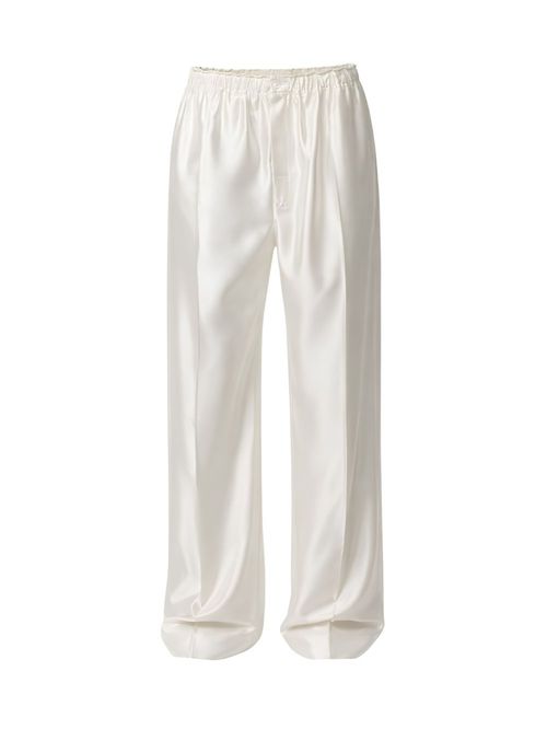 Pantaloni albi din satin