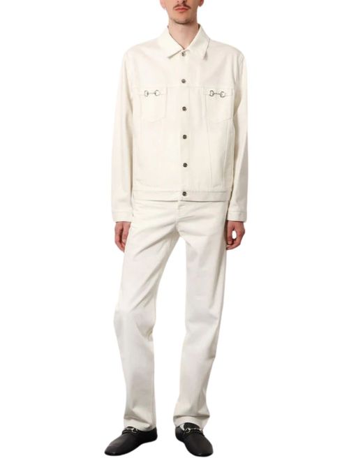 Pantaloni albi denim cu logo