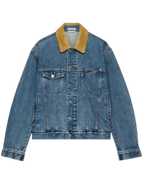 Jachetă denim cu guler de catifea