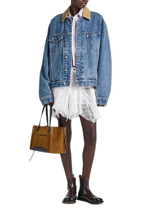 Jachetă denim cu guler de catifea