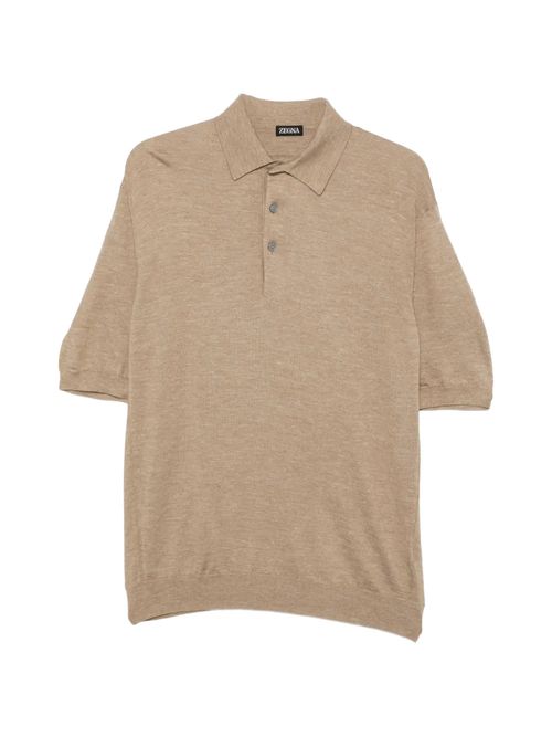 Tricou polo bej mătase cu cașmir