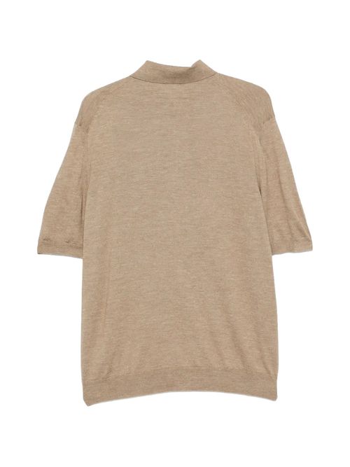 Tricou polo bej mătase cu cașmir