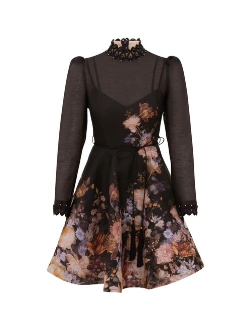 Rochie mini neagră cu imprimeu