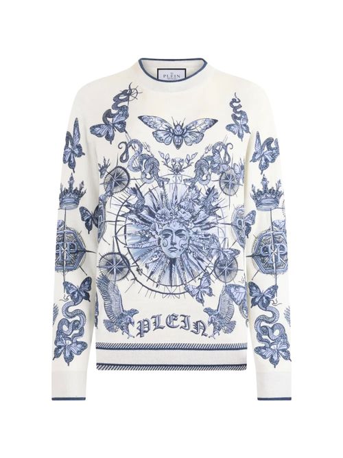 Pulover alb cu broderie