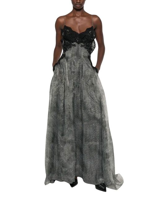 Rochie maxi gri cu broderie