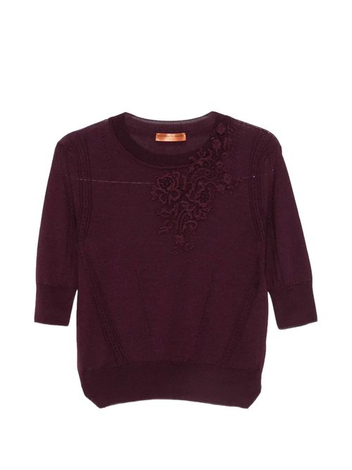 Pulover cu broderie și mânecă scurtă