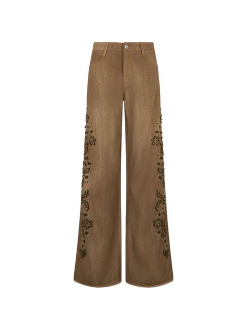 Pantaloni maro cu broderie