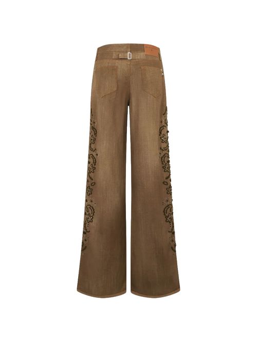 Pantaloni maro cu broderie
